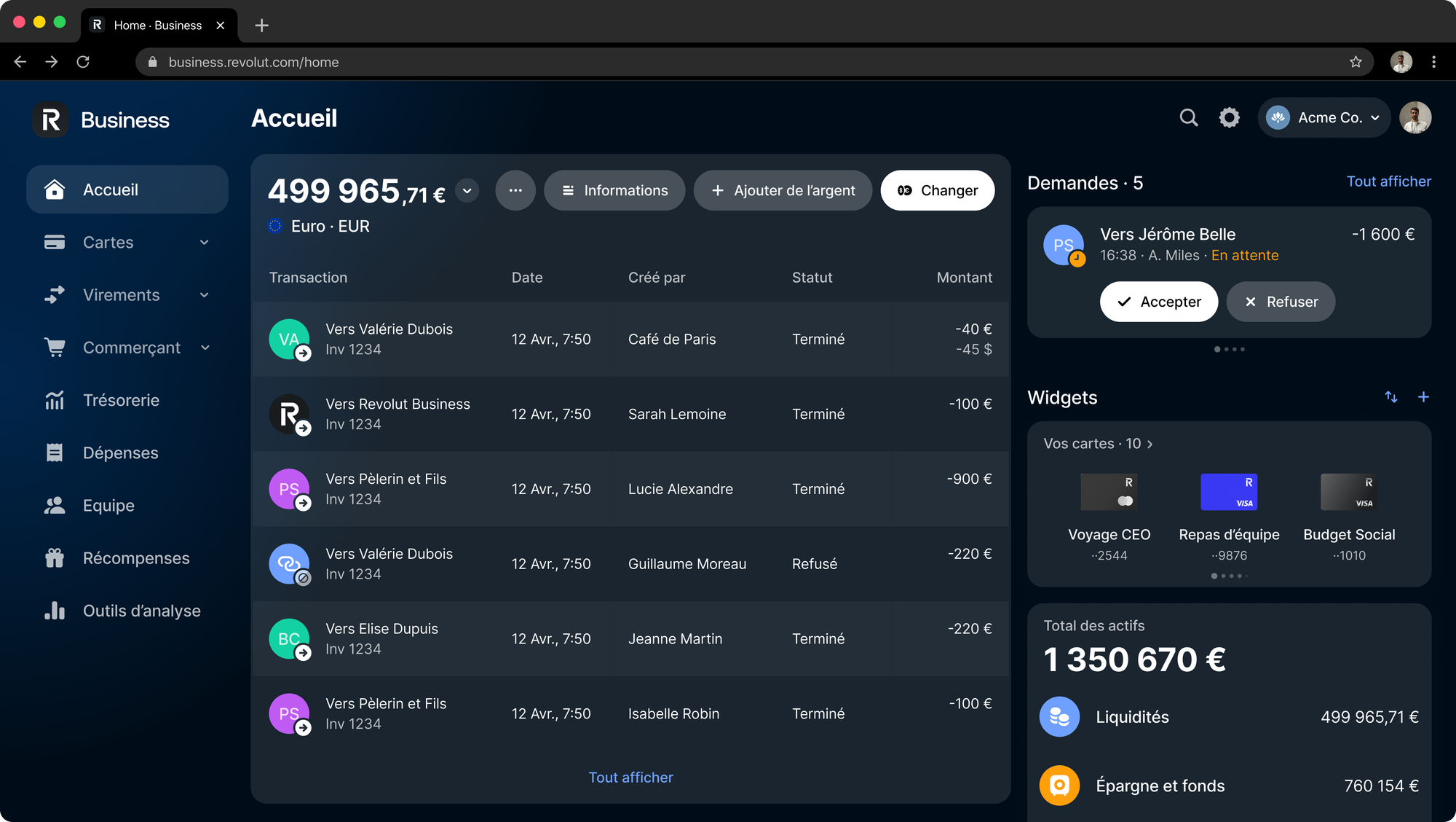 Dashboard Revolut Business