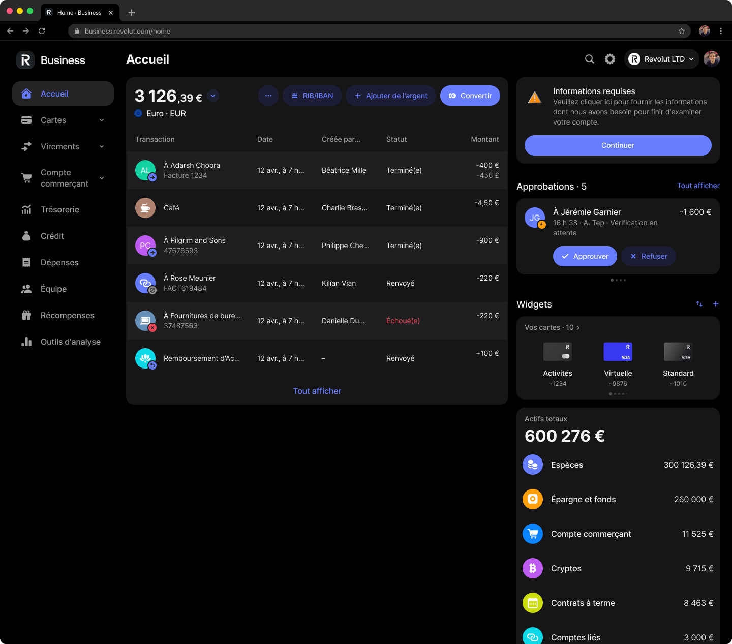 Revolut Business dashboard