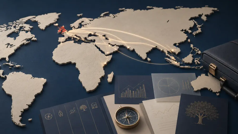 World map illustrating relocation from the UK to low-tax jurisdictions